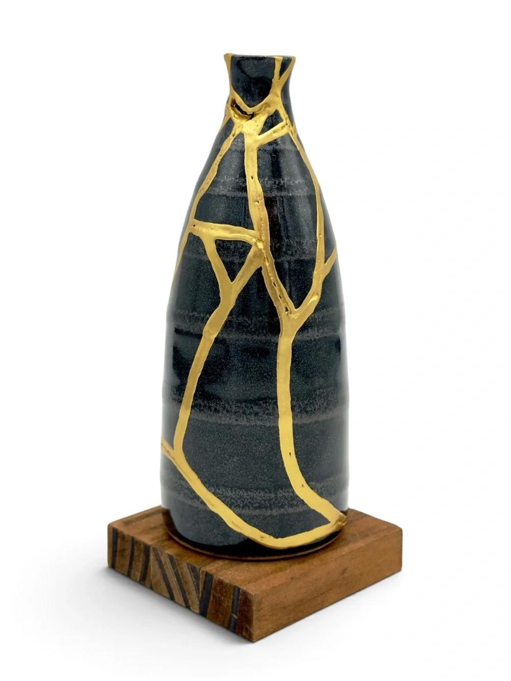 Kintsugi Vase Striped Black Pottery Gold Crack Art Growth Anniversary Gift